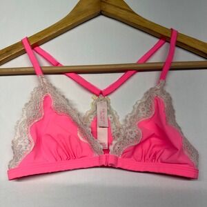 Victoria's Secret Neon Pink Lace Bralette XS Triangle Strappy Sexy